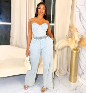 Denim Wide Leg Denim Pants Sets - She Desire