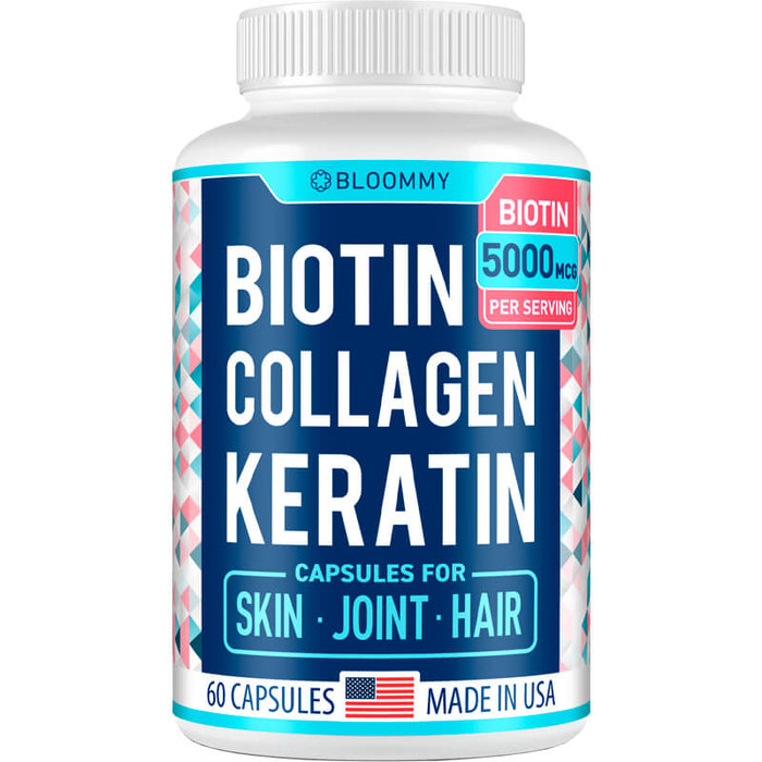 Hair Skin and Nails Vitamins - Biotin Collagen Keratin Supplement - Bloommy