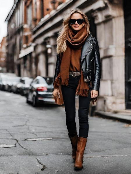Leather jacket with scarf