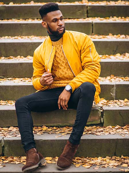 styling yellow leather jacket