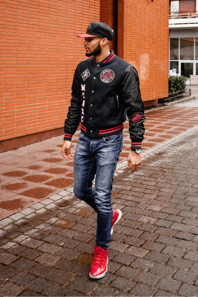 men-multi-color-leather-jacket-with-faded-jeans-and-red-joggers