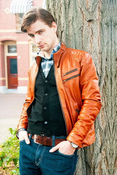 men-orange-leather-jacket-with-black-sweater-vest