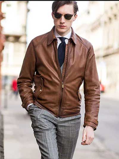 men-tan-leather-jacket-with-formal-outfit-and-black-tie