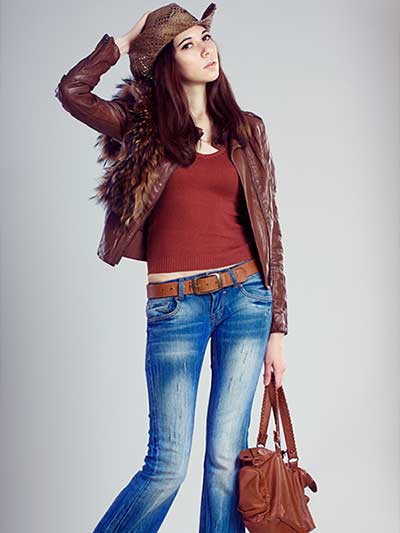 women-burgundy-leather-jacket-with-faded-denim-and-brown-tank-top