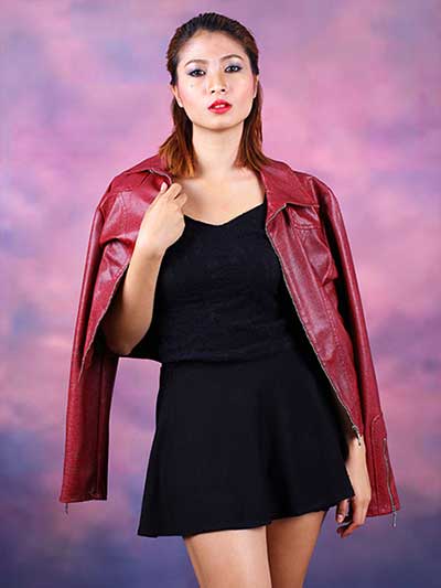 women-burgundy-leather-jacket-with-black-short-dress