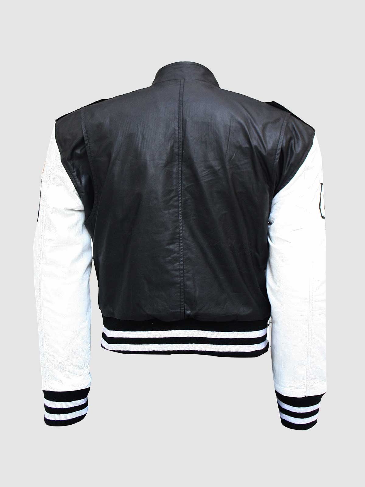 Mens Unique Black and White Leather Varsity Jacket | Leather Jacket Master