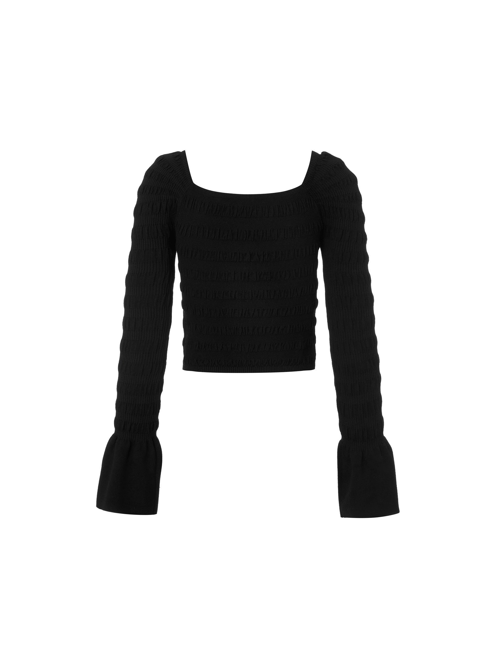 MO&Co. Women's Textured Cropp Knit Top Fitted Casual Round Neck Black ...