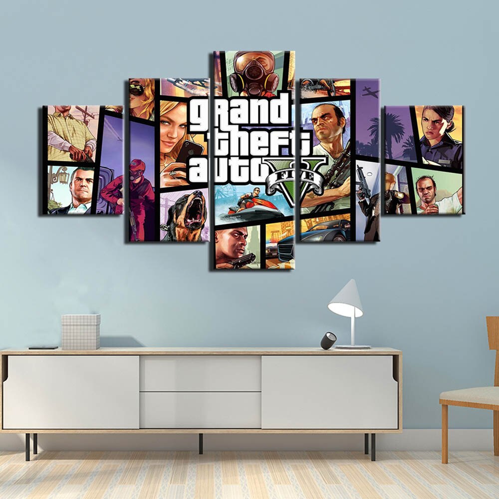 Grand Theft Auto V-5 Pieces Canvas Wall Art