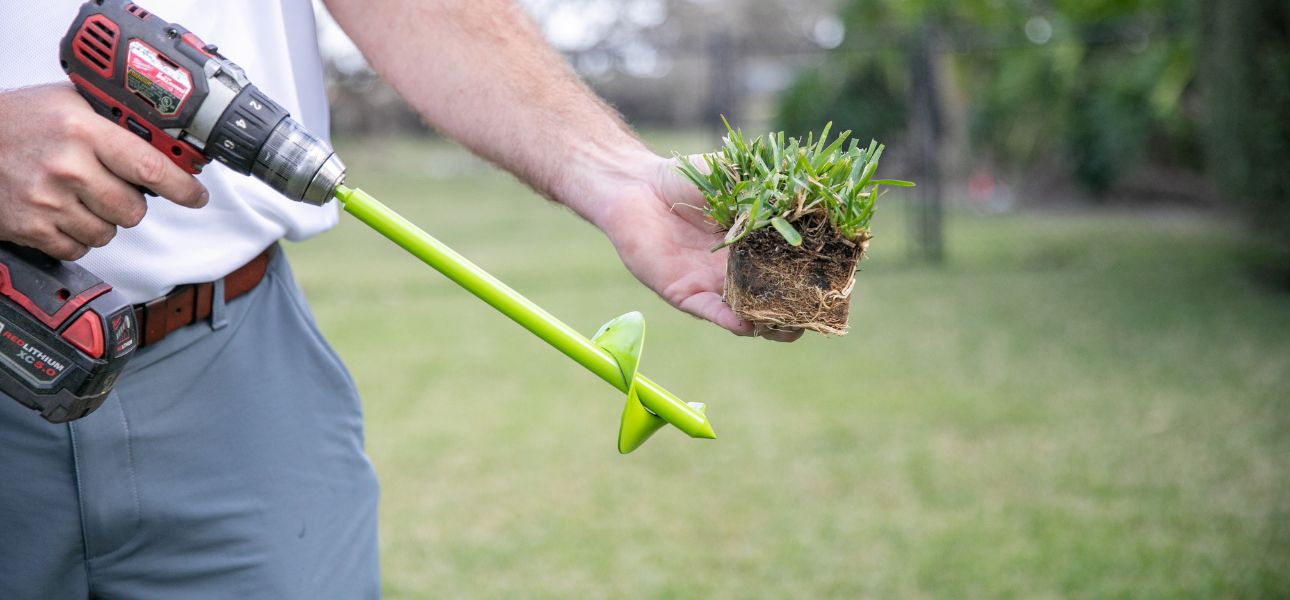 aerating-lawn-with-grass-plug-tool