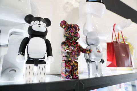 A collection of small and large Bearbricks are on display at Max Pawn.