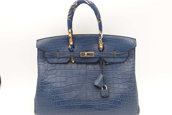 Hermes Birkin Bag 25cm Blue Sapphire Niloticus Crocodile Palladium Hardware