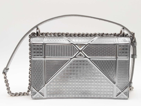 Christian Dior Medium Metallic Silver Diorama Flap Bag (LXZX