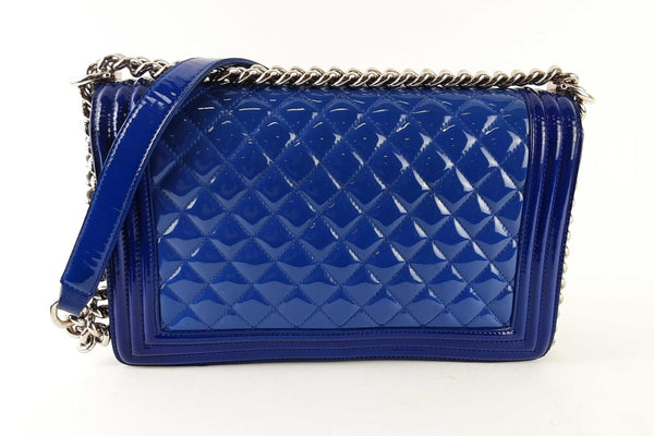 Chanel Old Medium Blue Patent Boy Bag