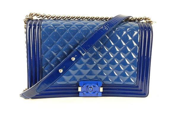 Chanel Old Medium Blue Patent Boy Bag