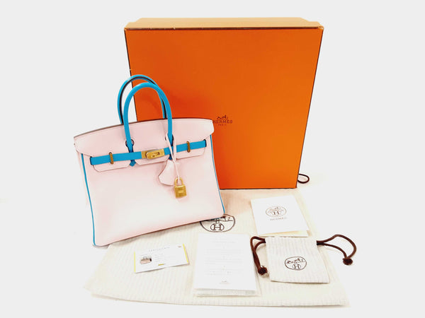 Hermes Birkin 25CM Special Order Rose Azalee & Gris Mouette Epsom Gold –  Max Pawn