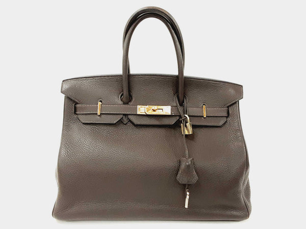 Pre-owned Hermes Birkin 35 Chocolate Togo Palladium Hardware