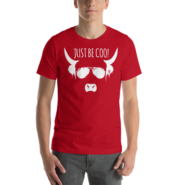 Just Be Coo! Highland Cow (White Print) - Short-Sleeve Unisex T-Shirt