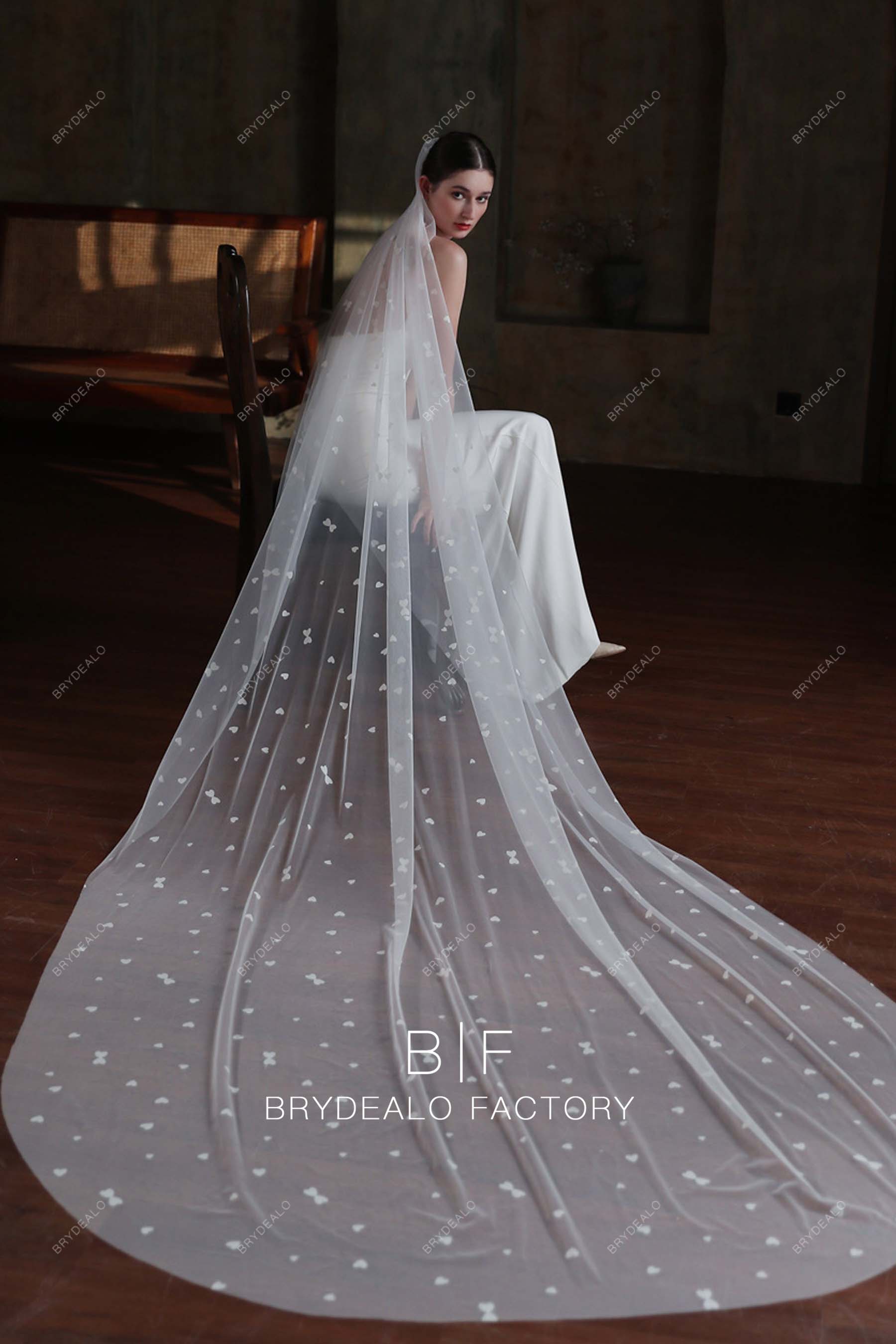 Brydealo Factory Chapel Length Rhinestone Tulle Wedding Veil