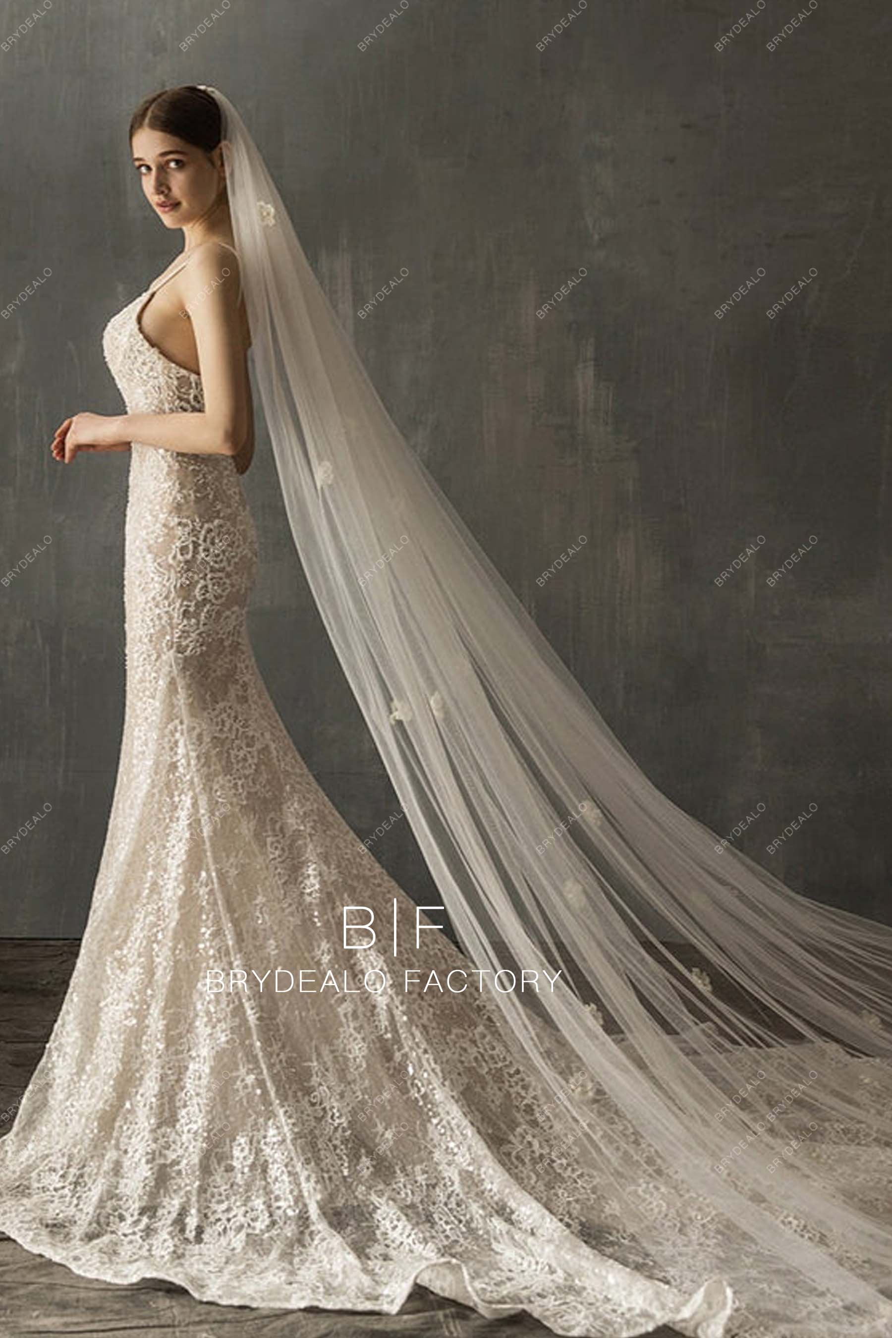 114 Abbey Length Ivory Bridal Veil with Scattered Pearls — Lanoviafactory