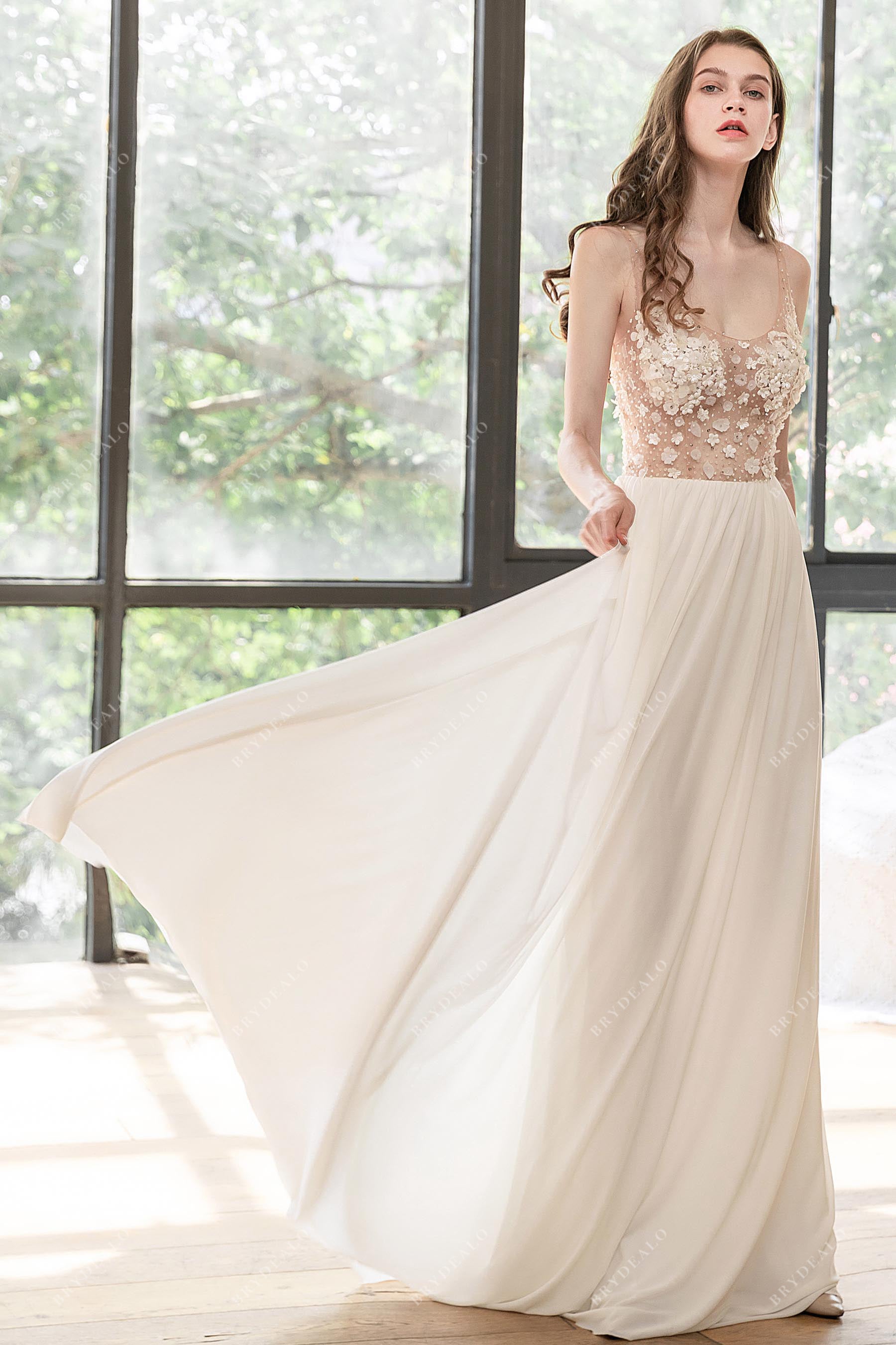 Sheer Corset A-line Court Train Wedding Dress