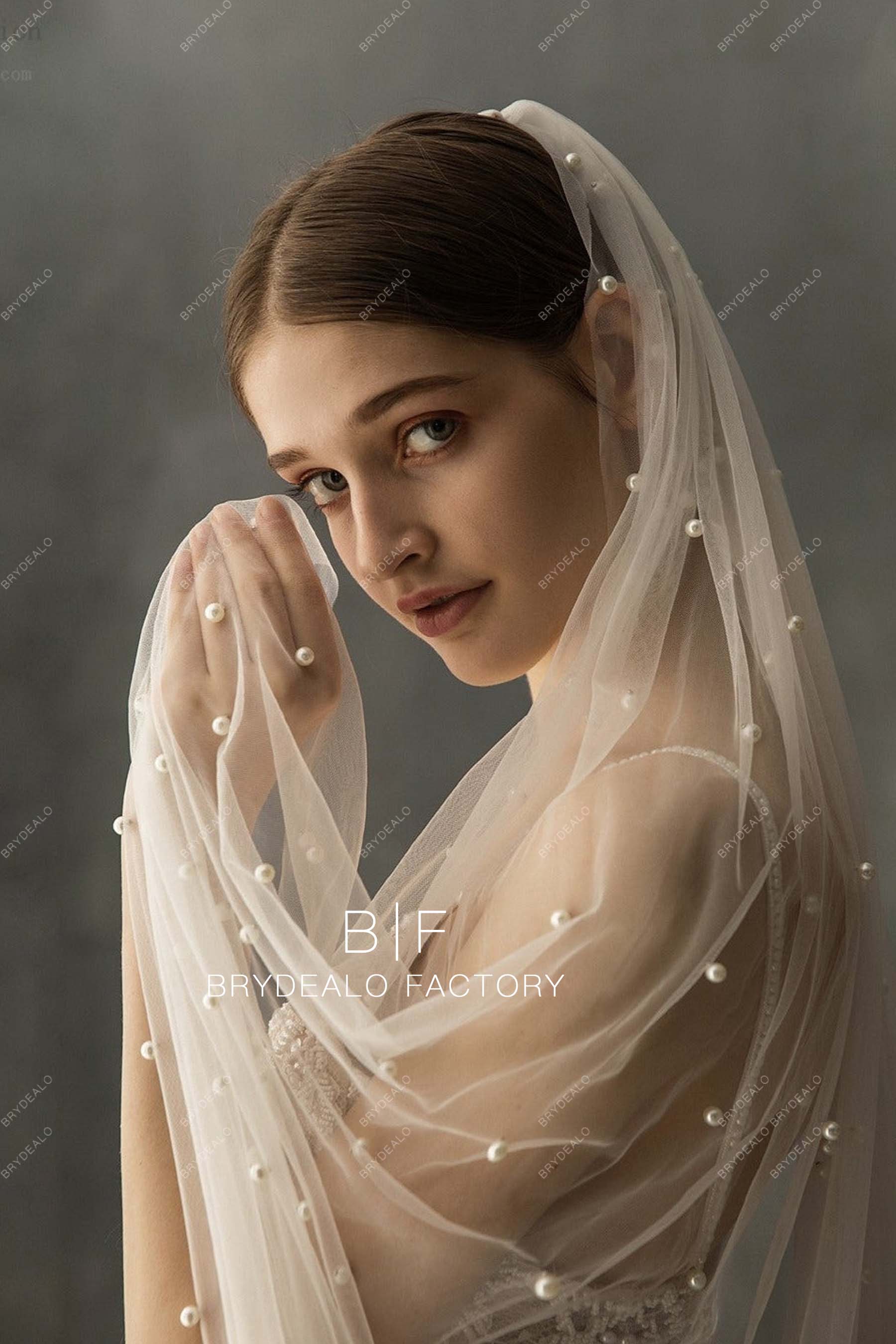 JL Johnson Pearl Scatter Cathedral Wedding Veil Wide Width C555