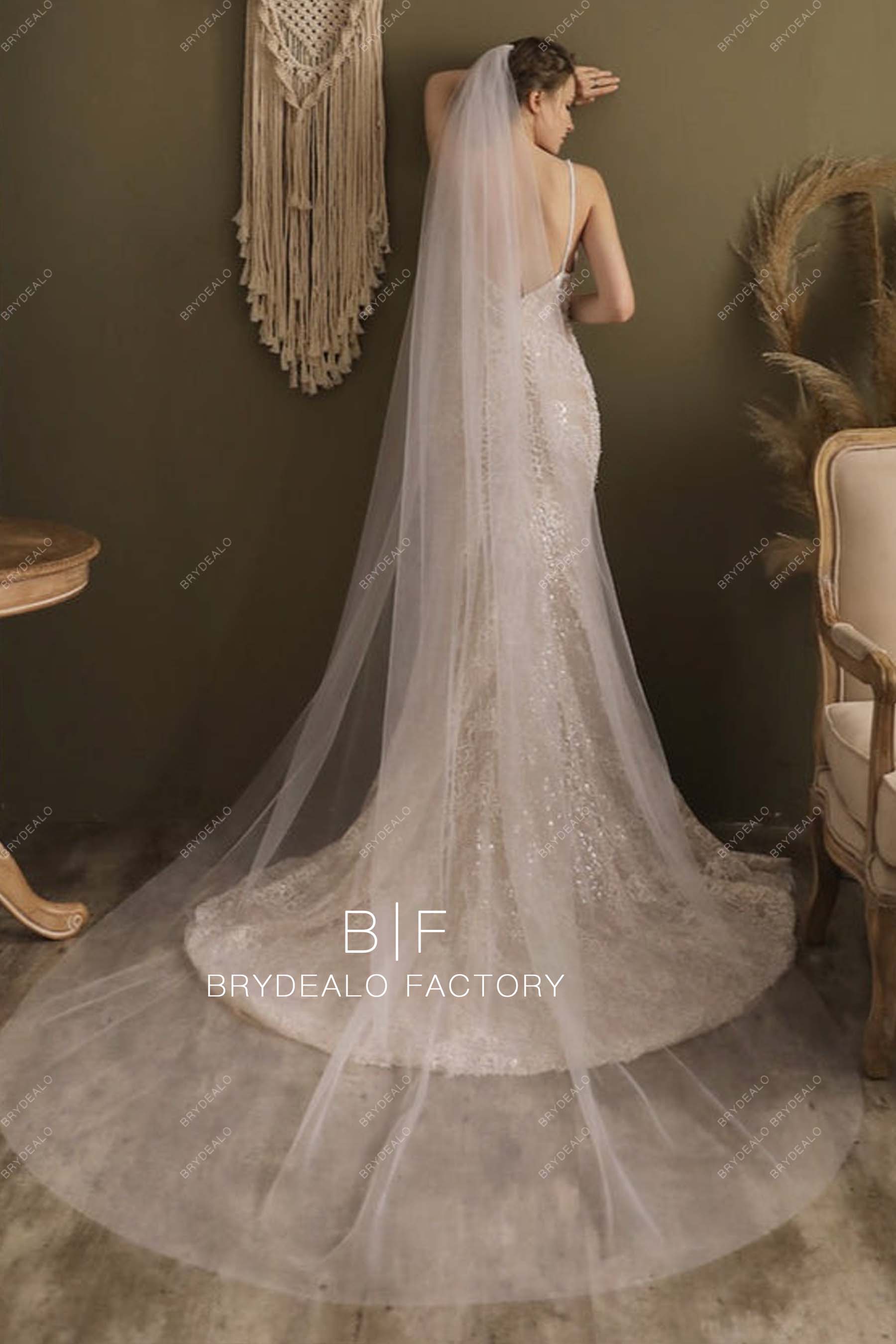 Brydealo Factory Chapel Length Rhinestone Tulle Wedding Veil