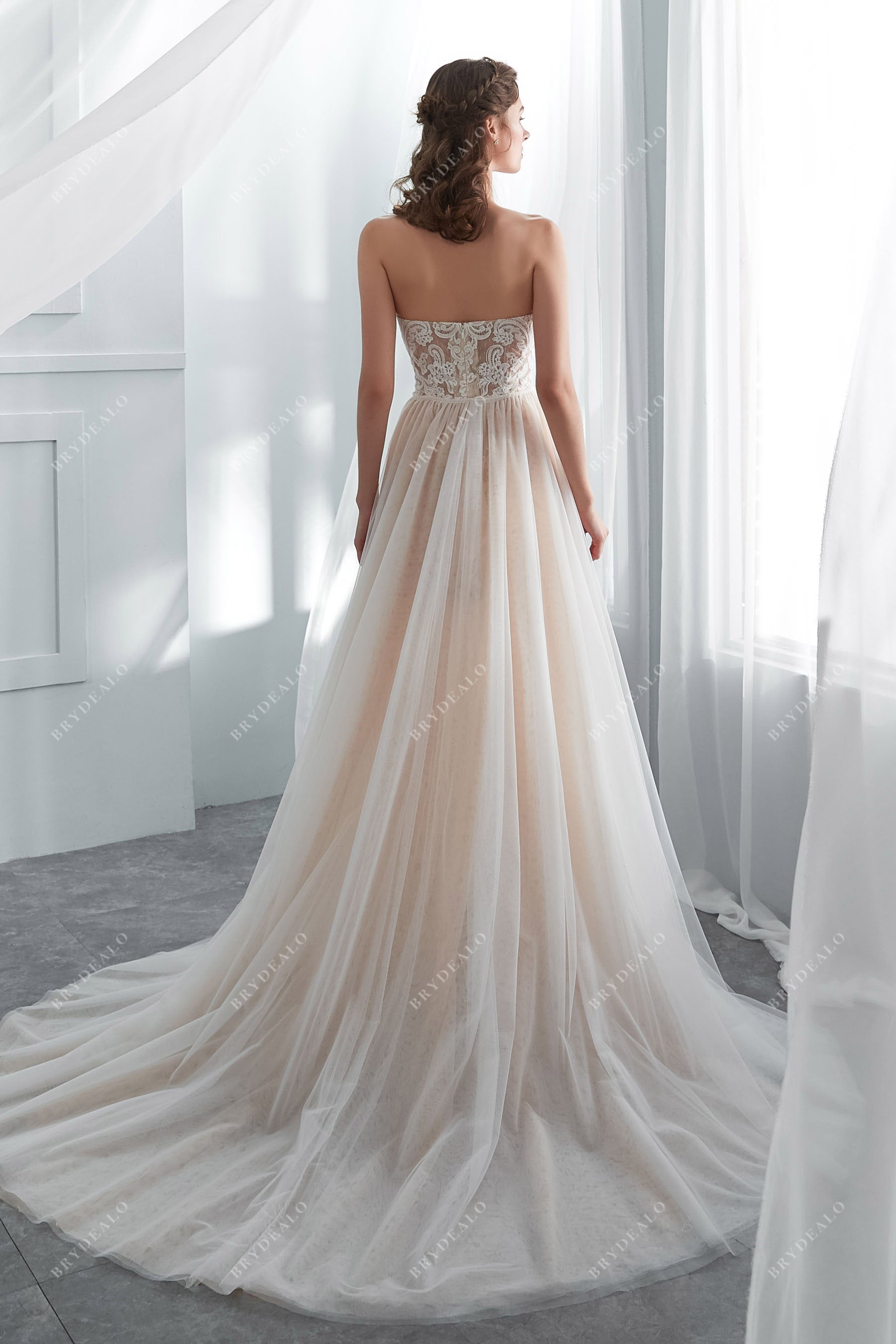 T212052 Romantic Sequin Lace & Stretch Crepe Wedding Dress with Bateau  Neckline