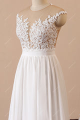 sheer lace bodice A-line chiffon bridal dress