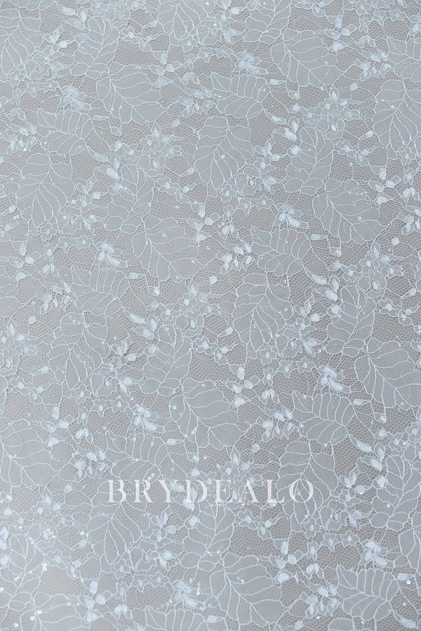 Shimmery Leaf Pattern Sheer Sequined Lace Fabric