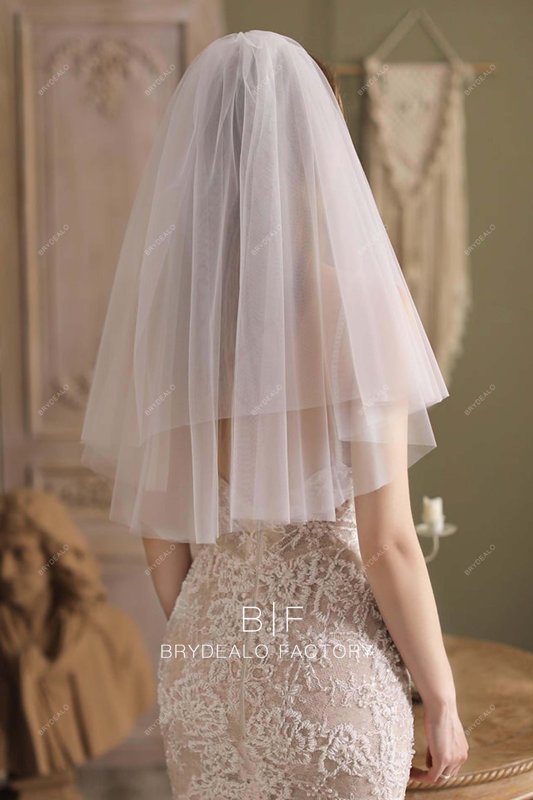 Brydealo Factory Wholesale Champagne Shoulder Length Bridal Veil Champagne