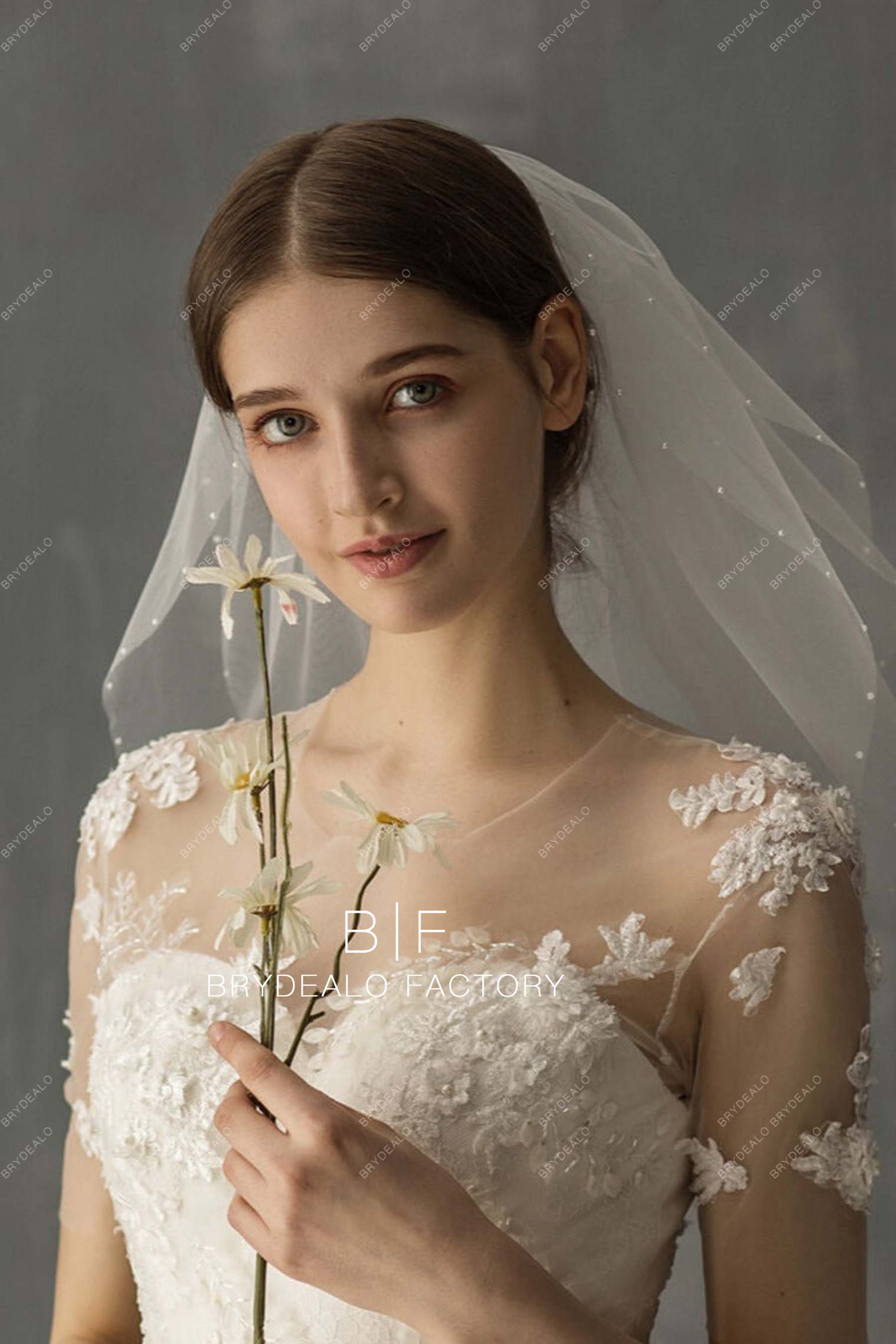 Fillipa a single tier veil encrusted in classic pearls - WED2B