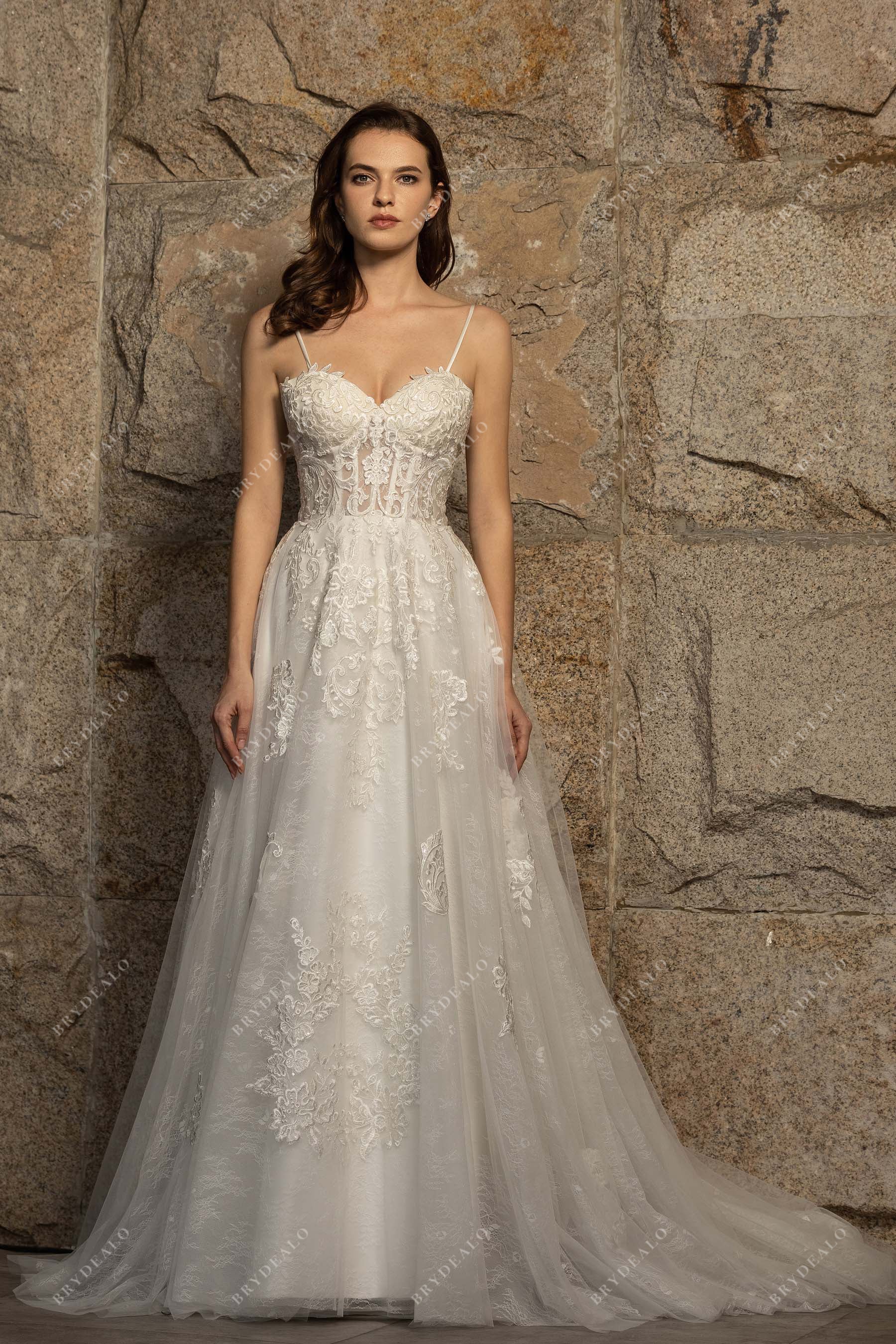 A-line Wedding Dress With Lace Bodice And Spaghetti Straps