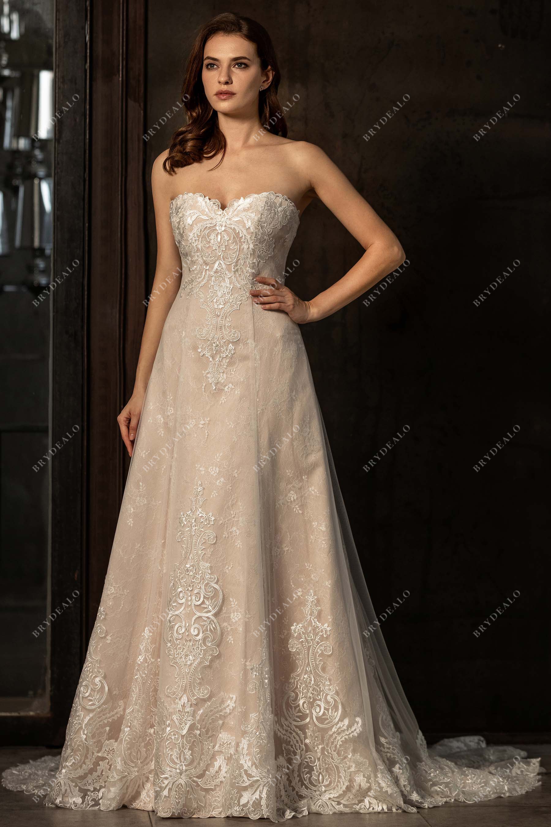 Strapless Sweetheart Neck Lace Chiffon Wedding Dress