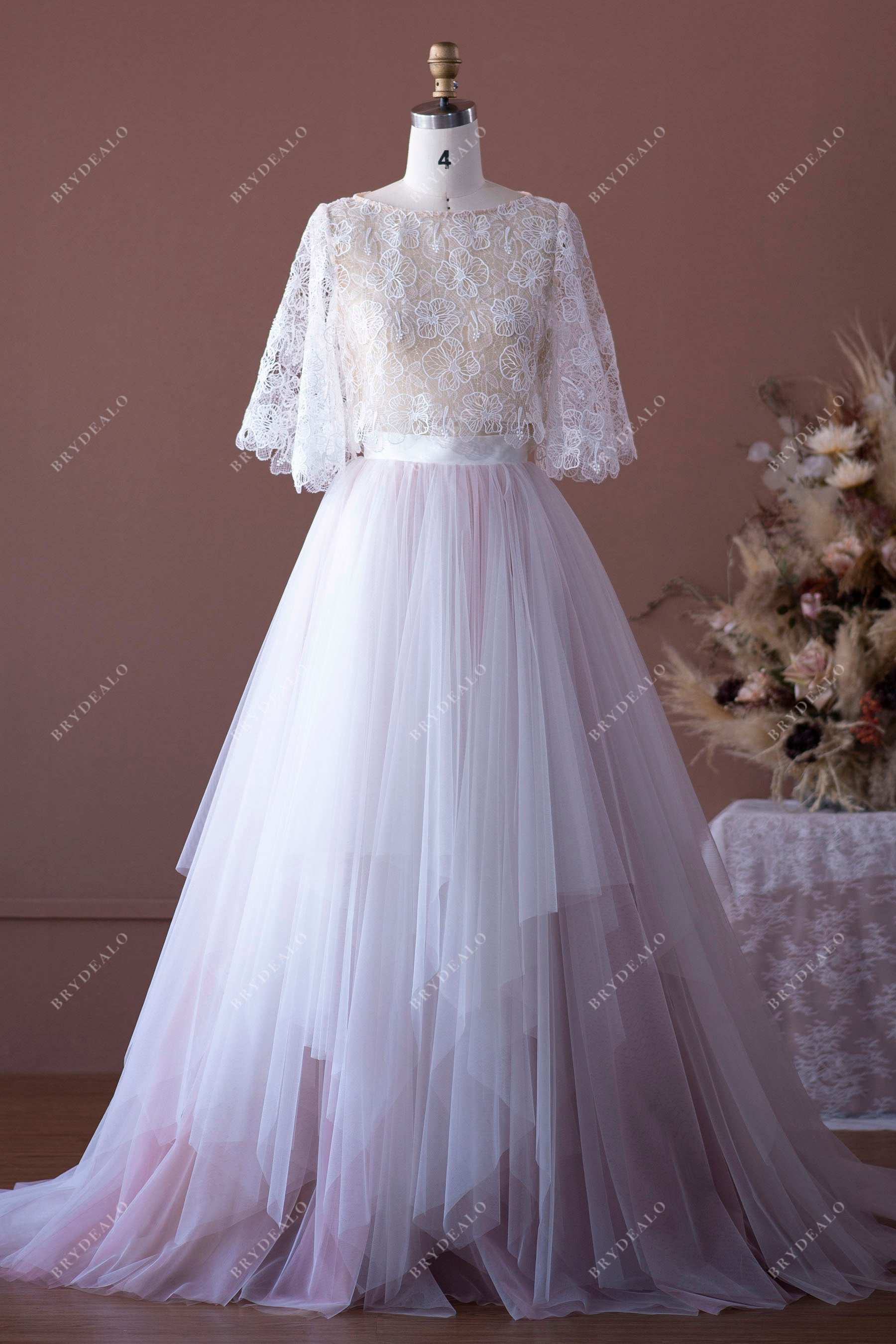 Sample Sale  Two-Piece Flower Lace Tulle Layered Wedding Dress