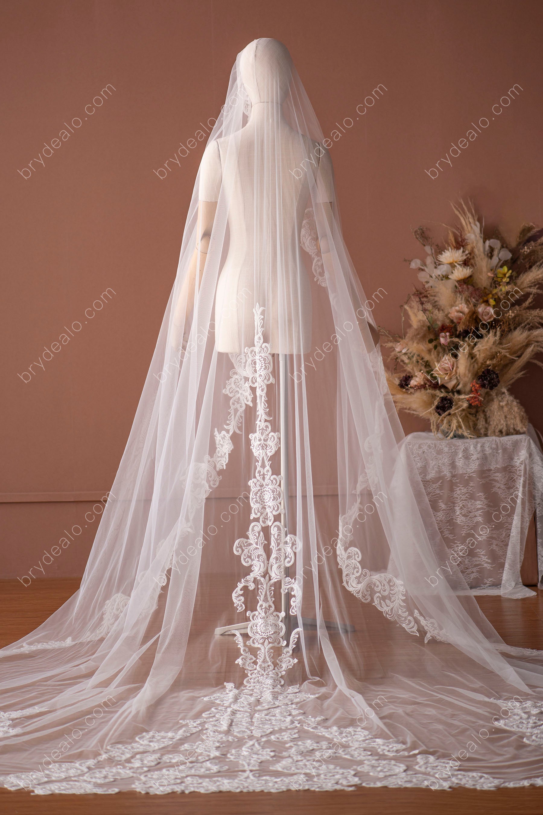 Bmirth 1 Layer Bridal Wedding Veil Cathedral Long Length Lace