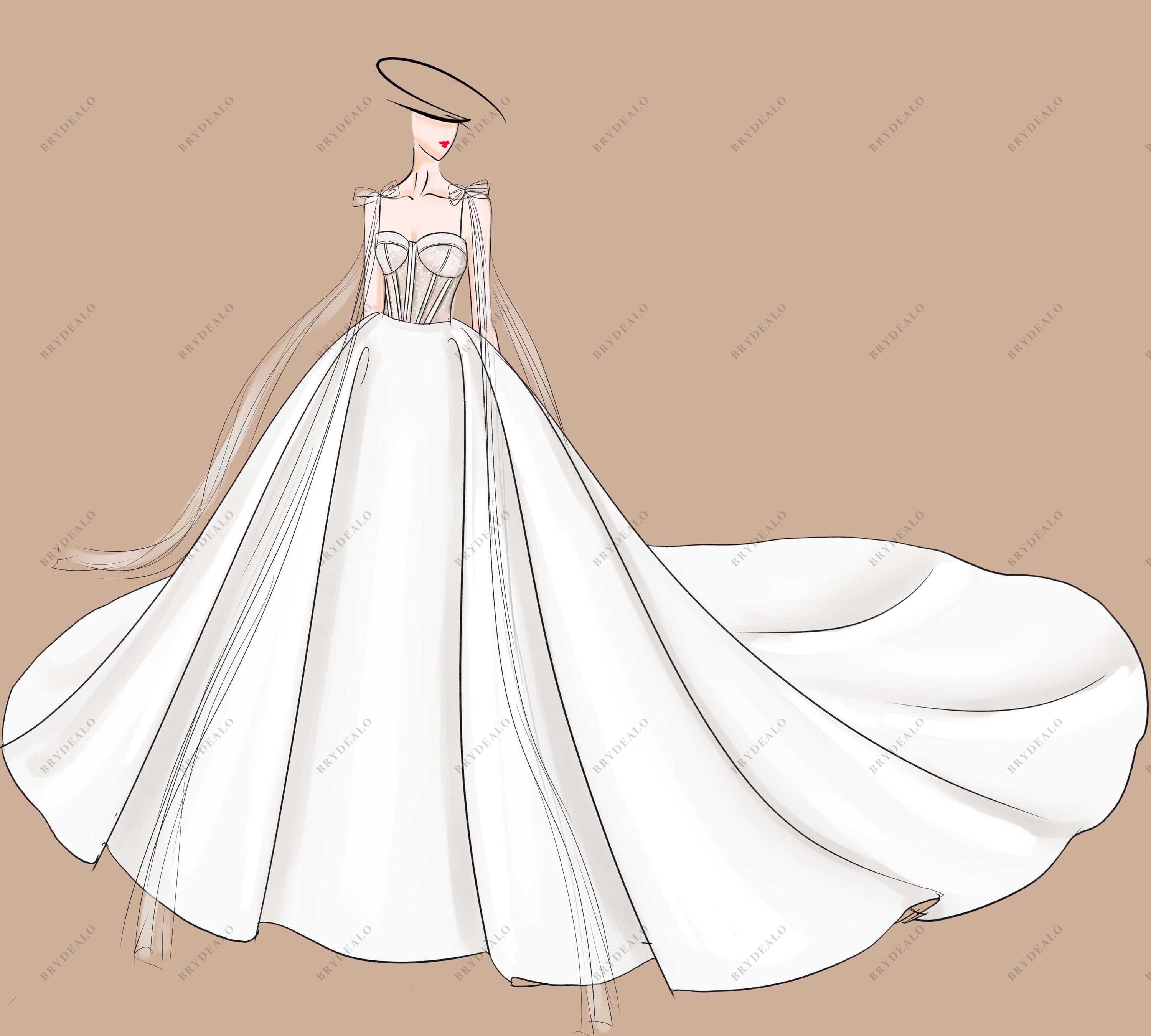Watercolor fashion illustration, Beautiful young girl in a long dress.  Wedding dress Stock Illustration by ©kamenuka #57172387