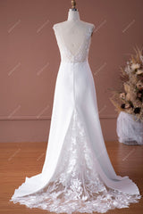 cap sleeve lace crepe bridal gown sample