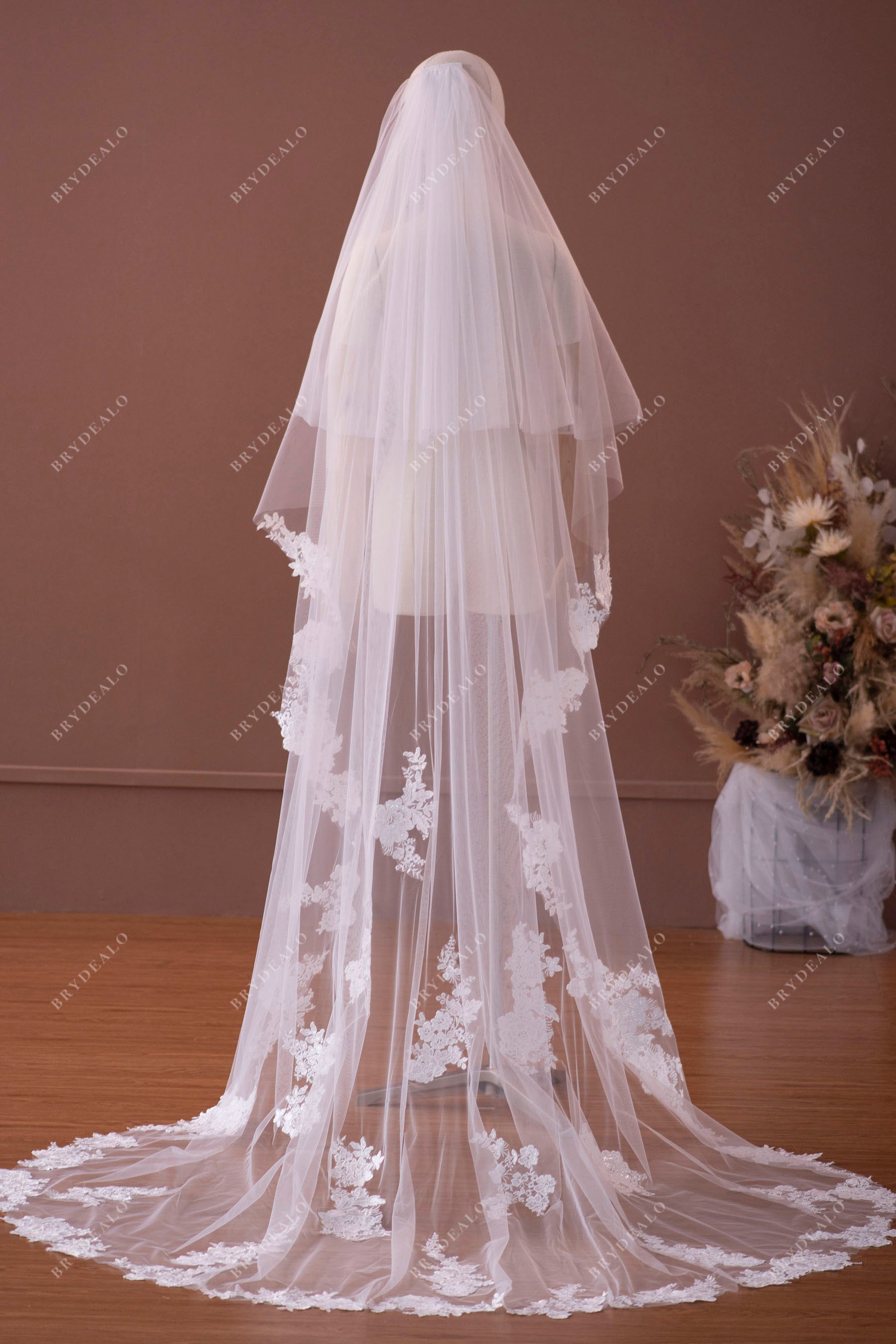 Two tier floral lace wedding veil