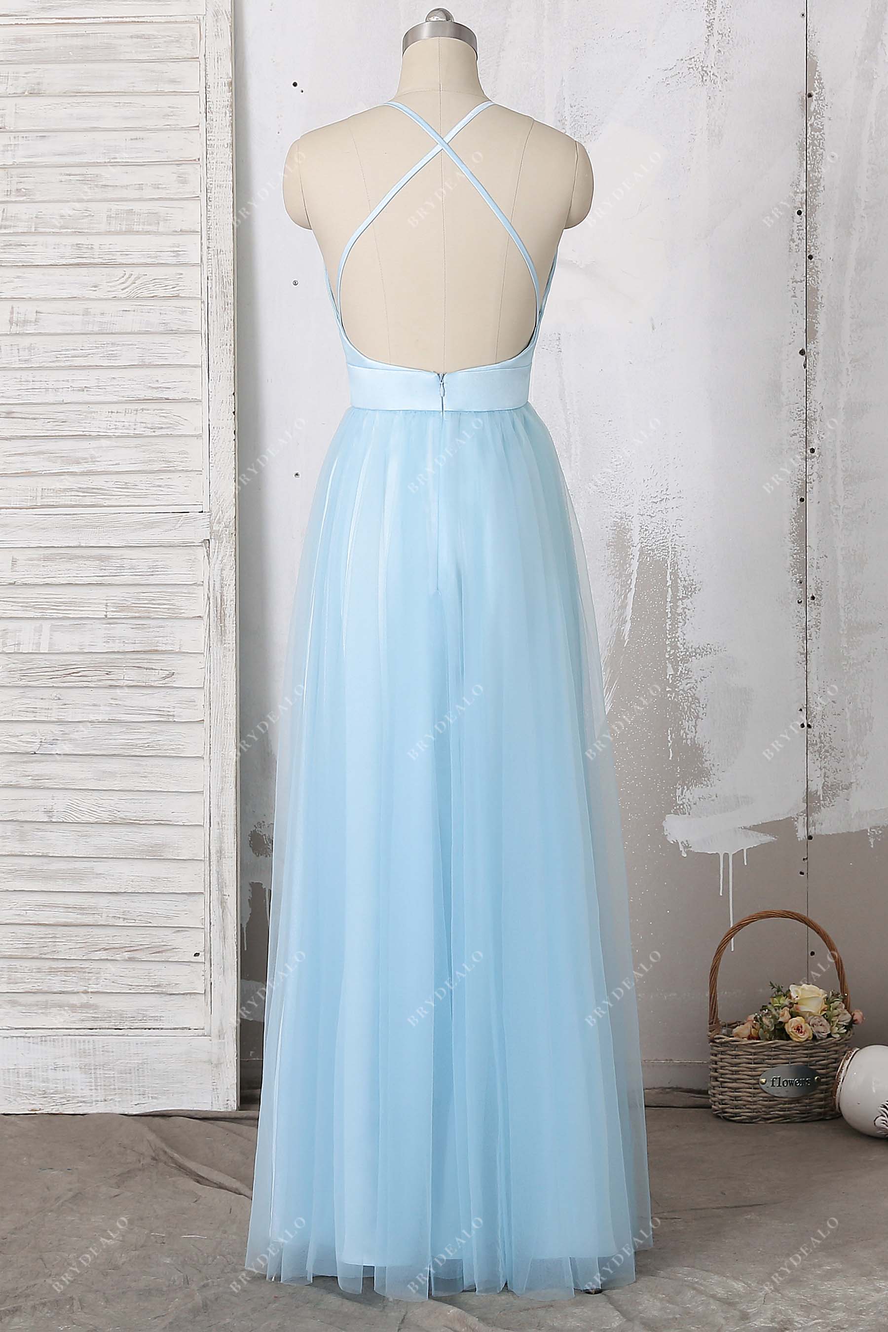 Mint Green Lace Tulle Thin Strap Weave Bridesmaid Dress