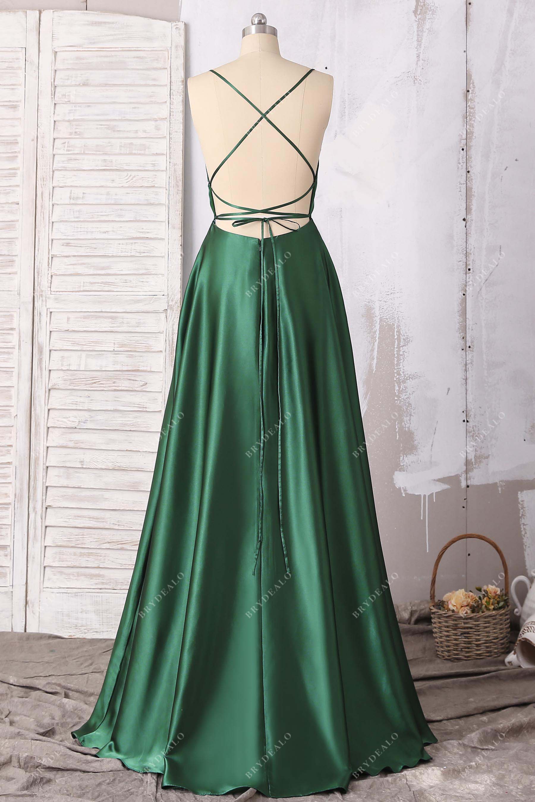 Dark Green Glitter Lace Satin Mermaid Prom Dress