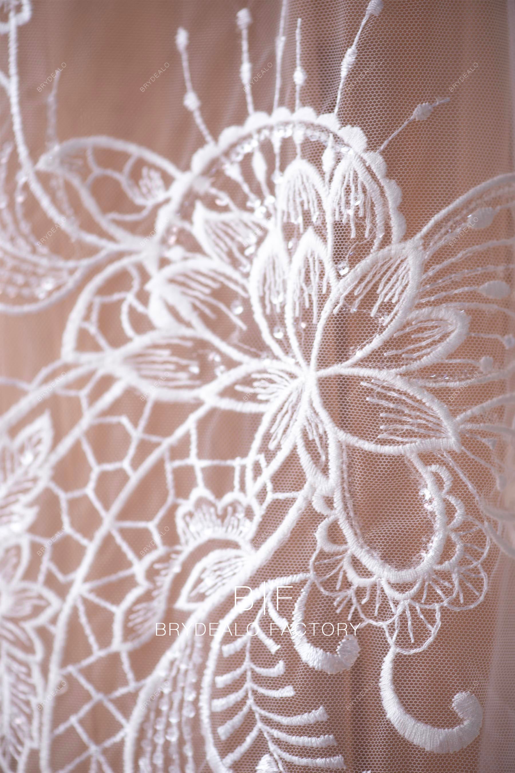 Shimmery Symmetric Embroidered Totem Motif Bridal Lace Applique