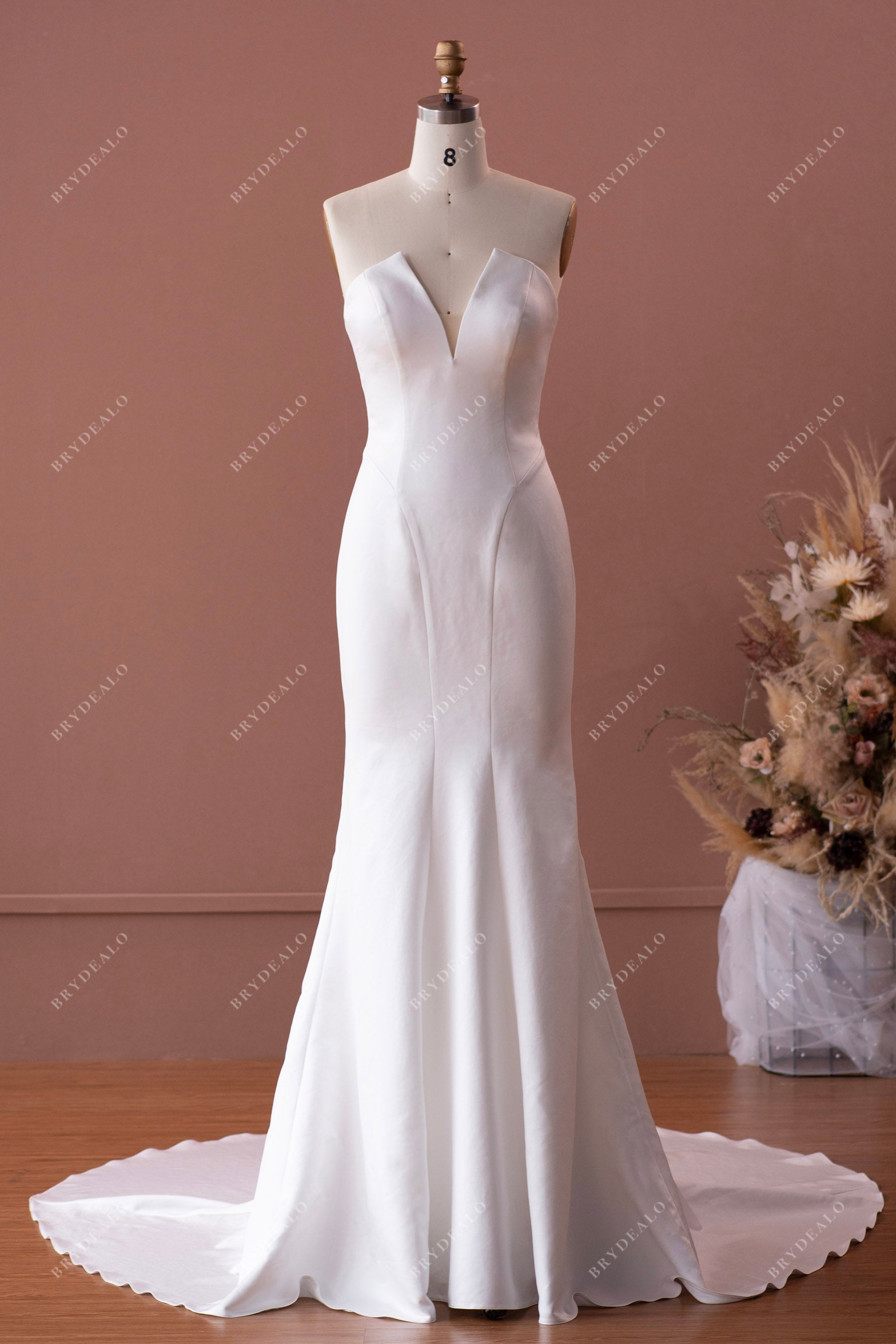 Elegant A Line Strapless Satin Slit Wedding Dresses with Pearls VK120805 –  Vickidress
