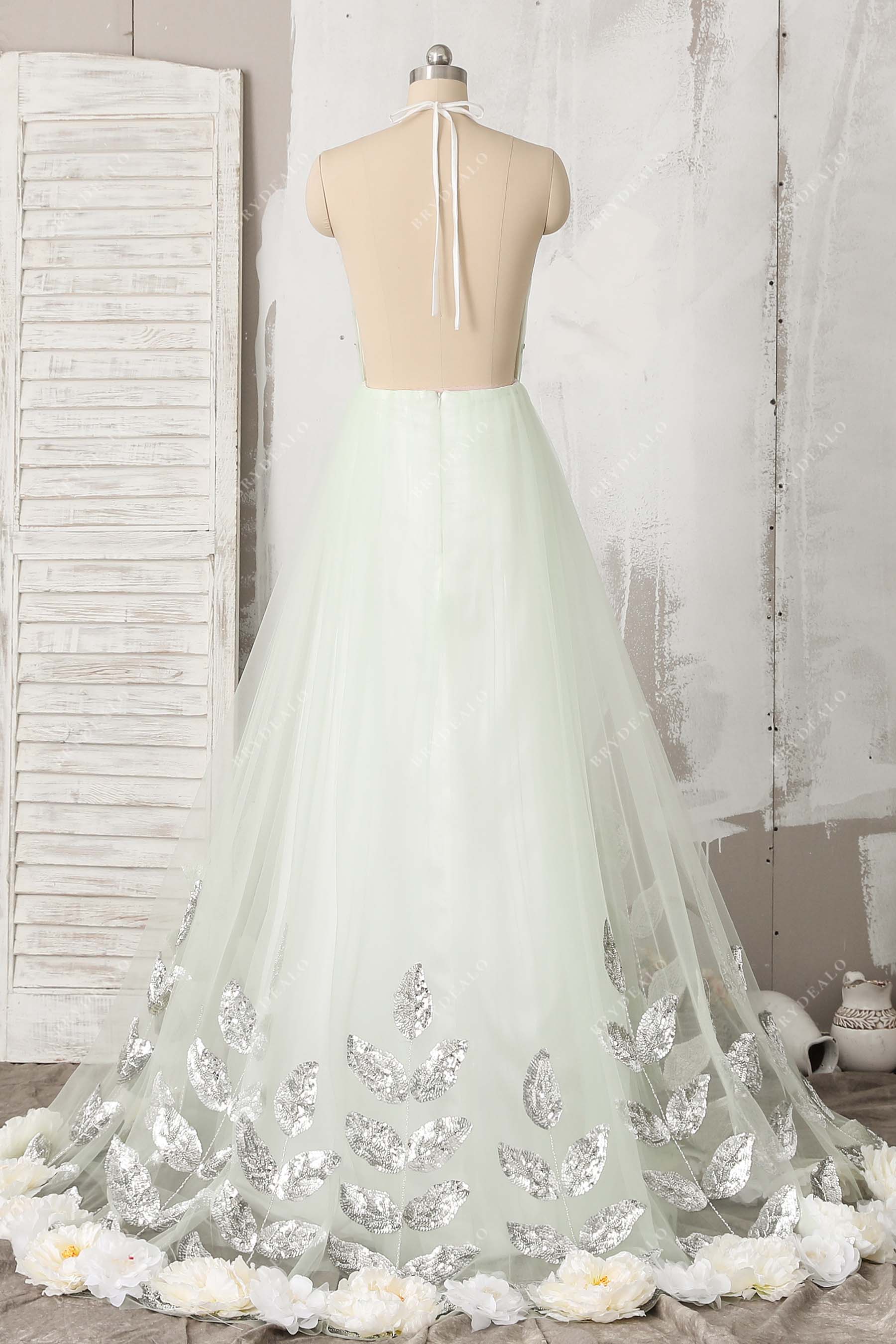Mint Green Lace Tulle Thin Strap Weave Bridesmaid Dress
