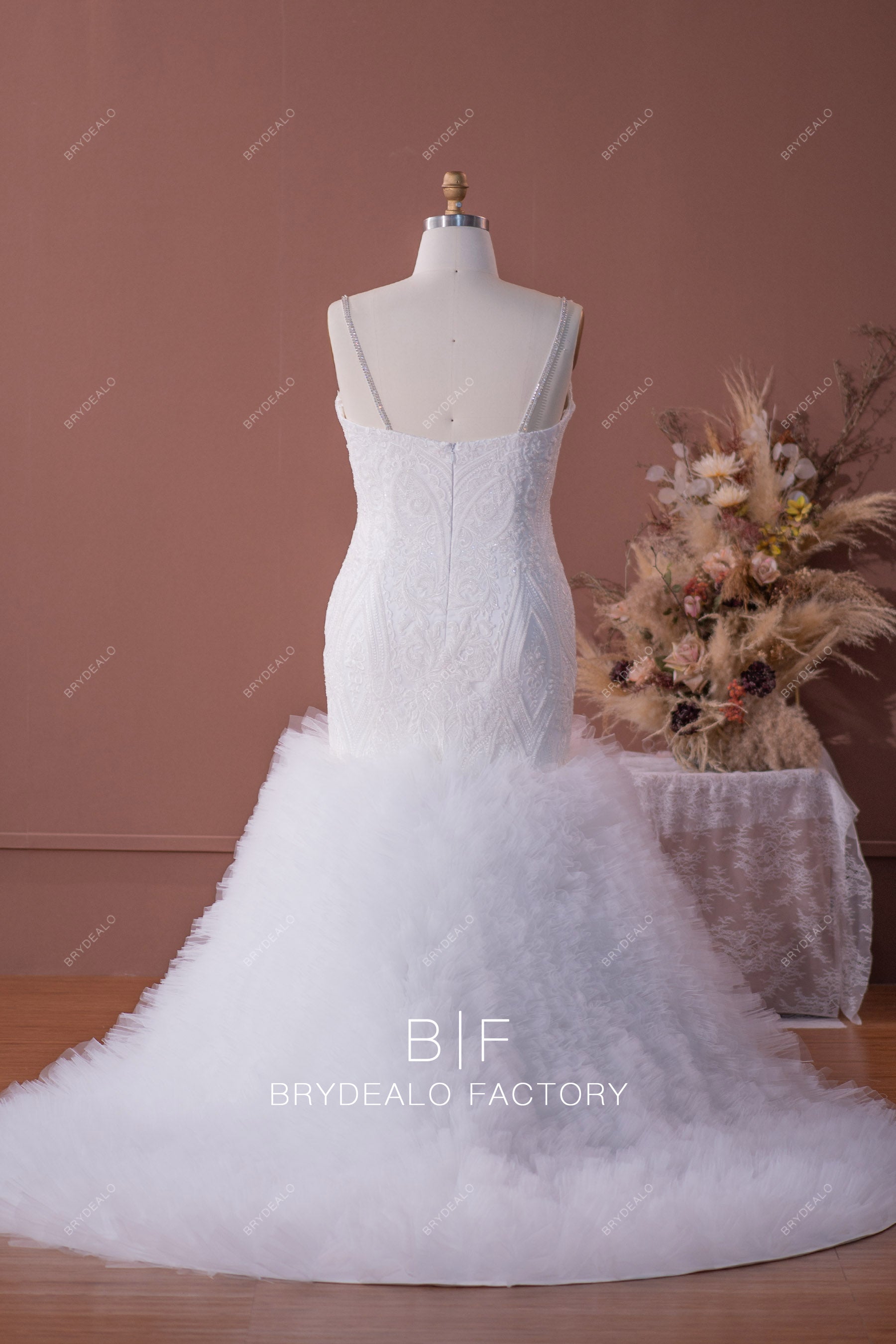 Haydee's Champagne Lace Trumpet Wedding Dress - Strut Bridal Salon