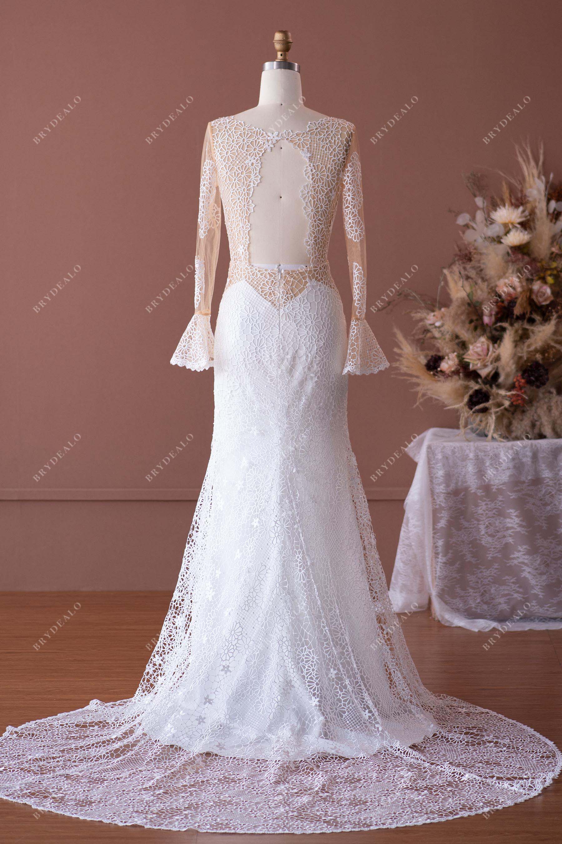 Eyelash Lace Chiffon Buttoned Back Mermaid Wedding Dress