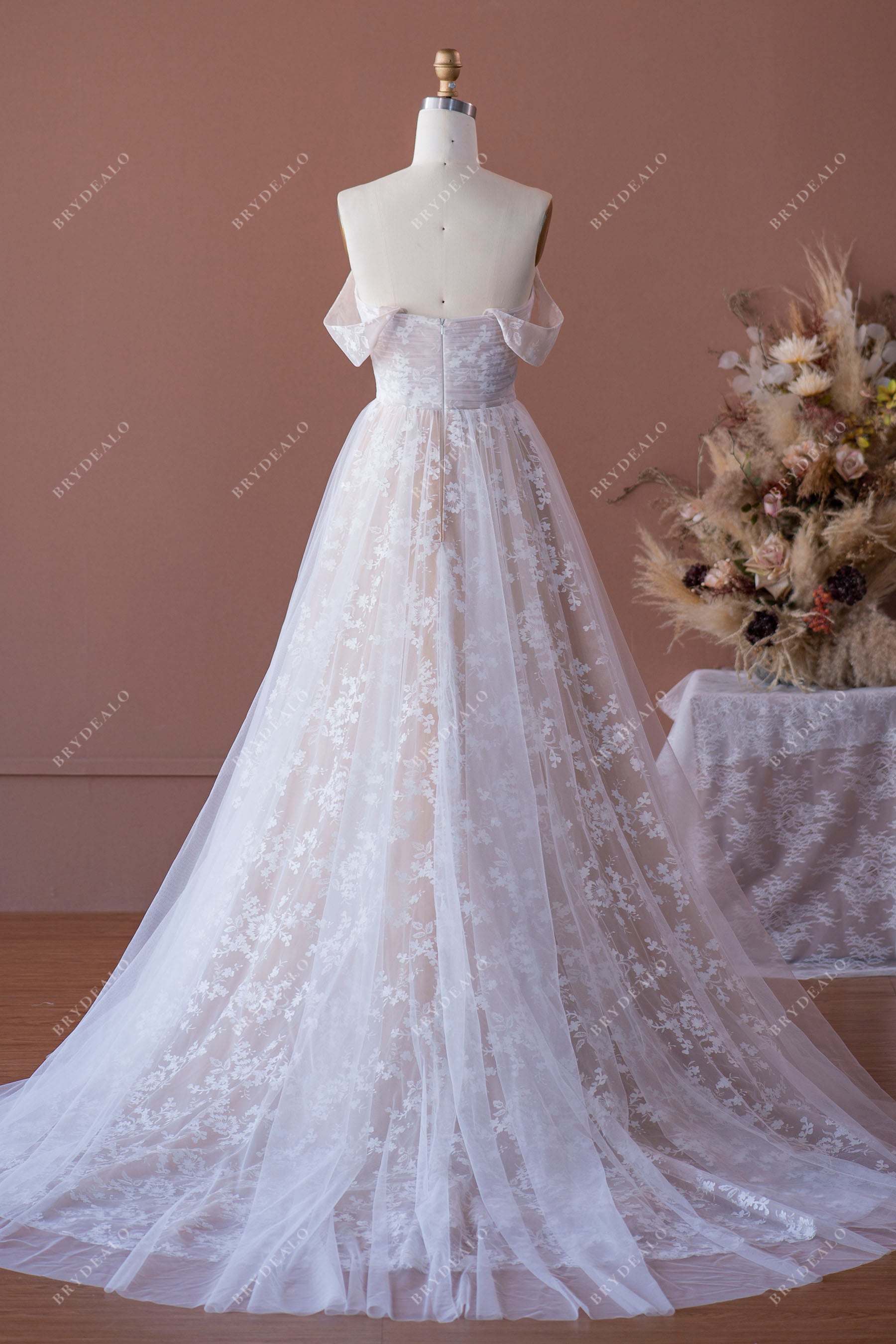 Elegant Ruched OFF-shoulder Satin Wedding Dress