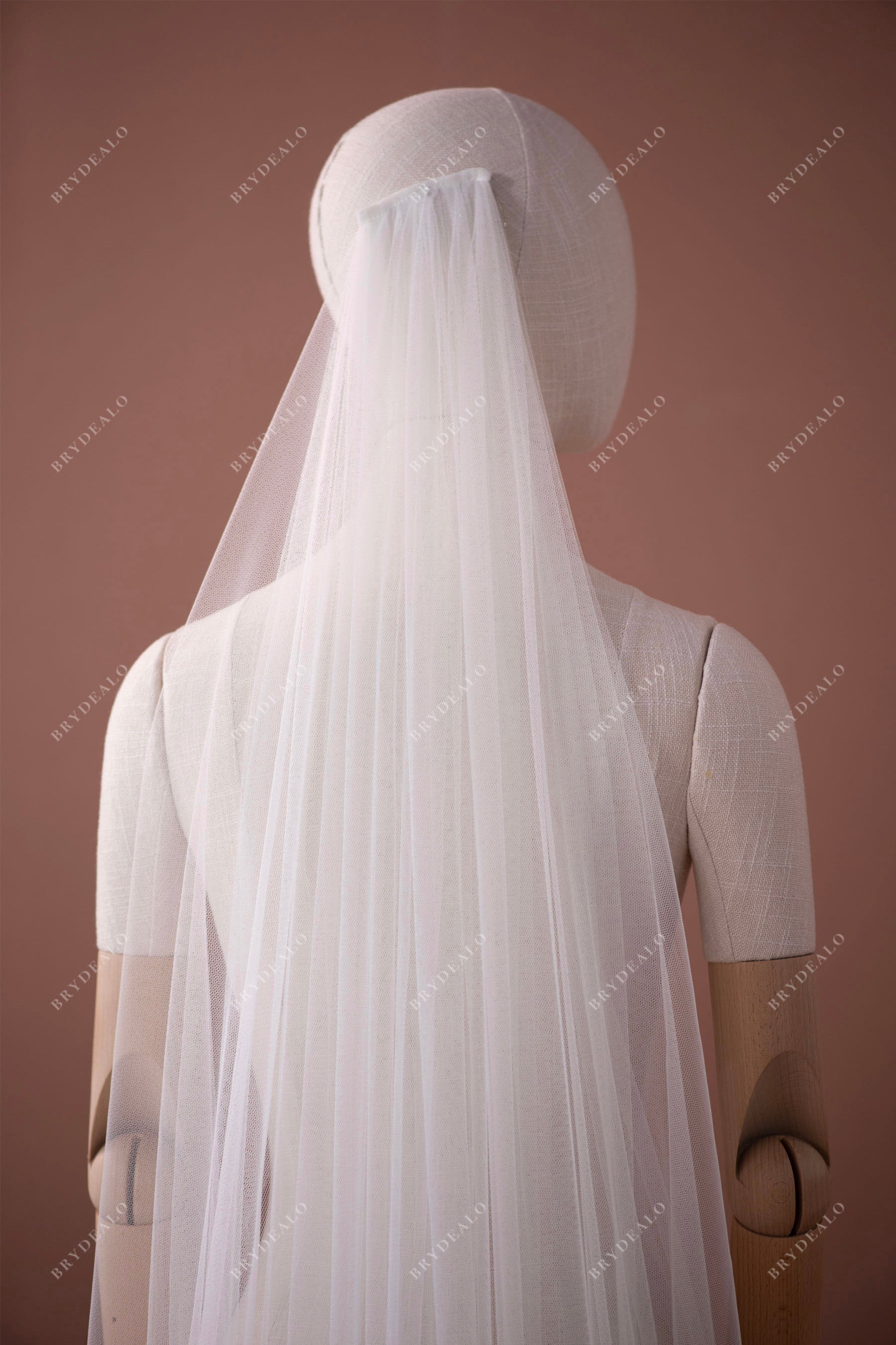 Stretchy Power Mesh Simple Cathedral Length Raw Cut Wedding Veil