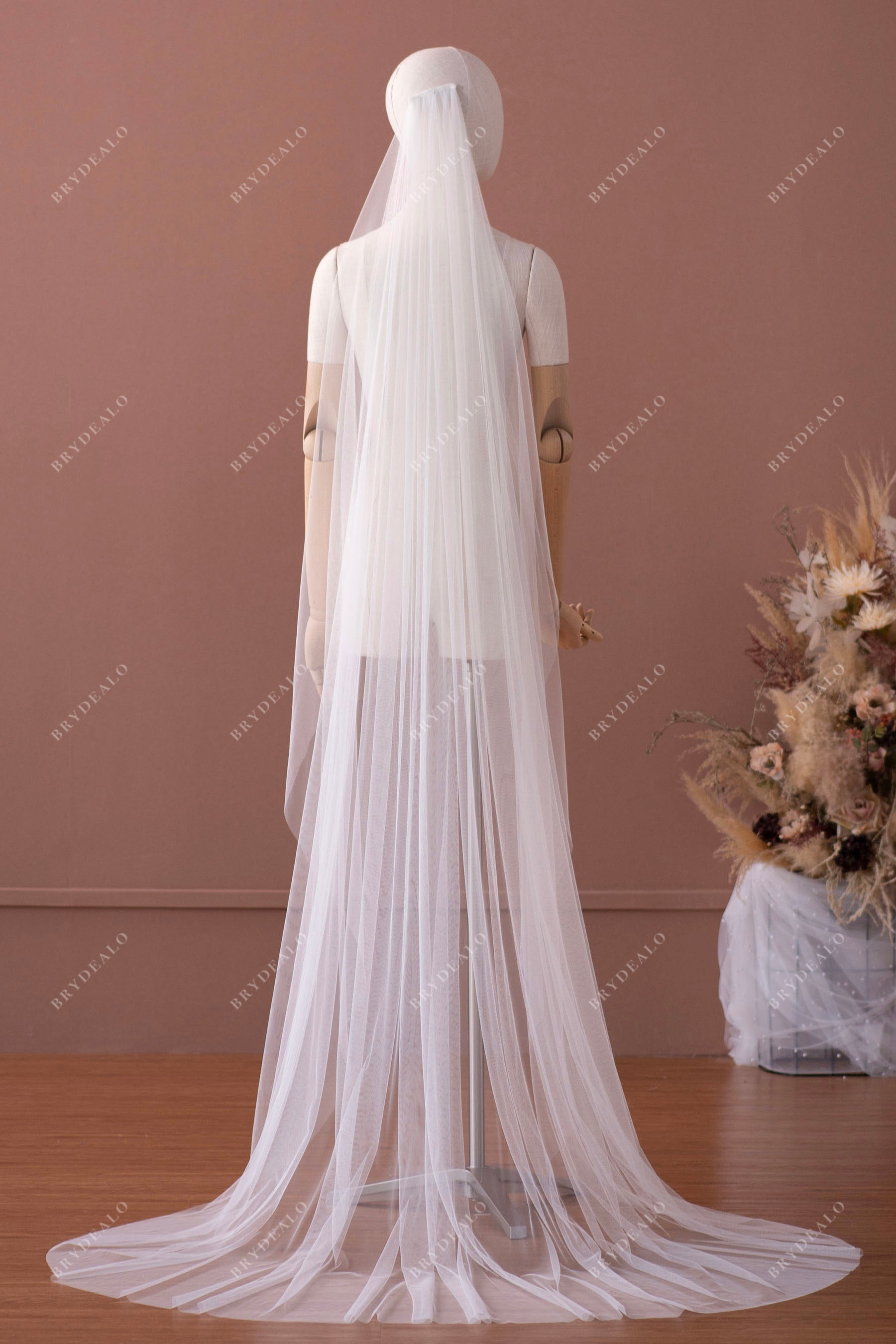 Stretchy Power Mesh Simple Cathedral Length Raw Cut Wedding Veil