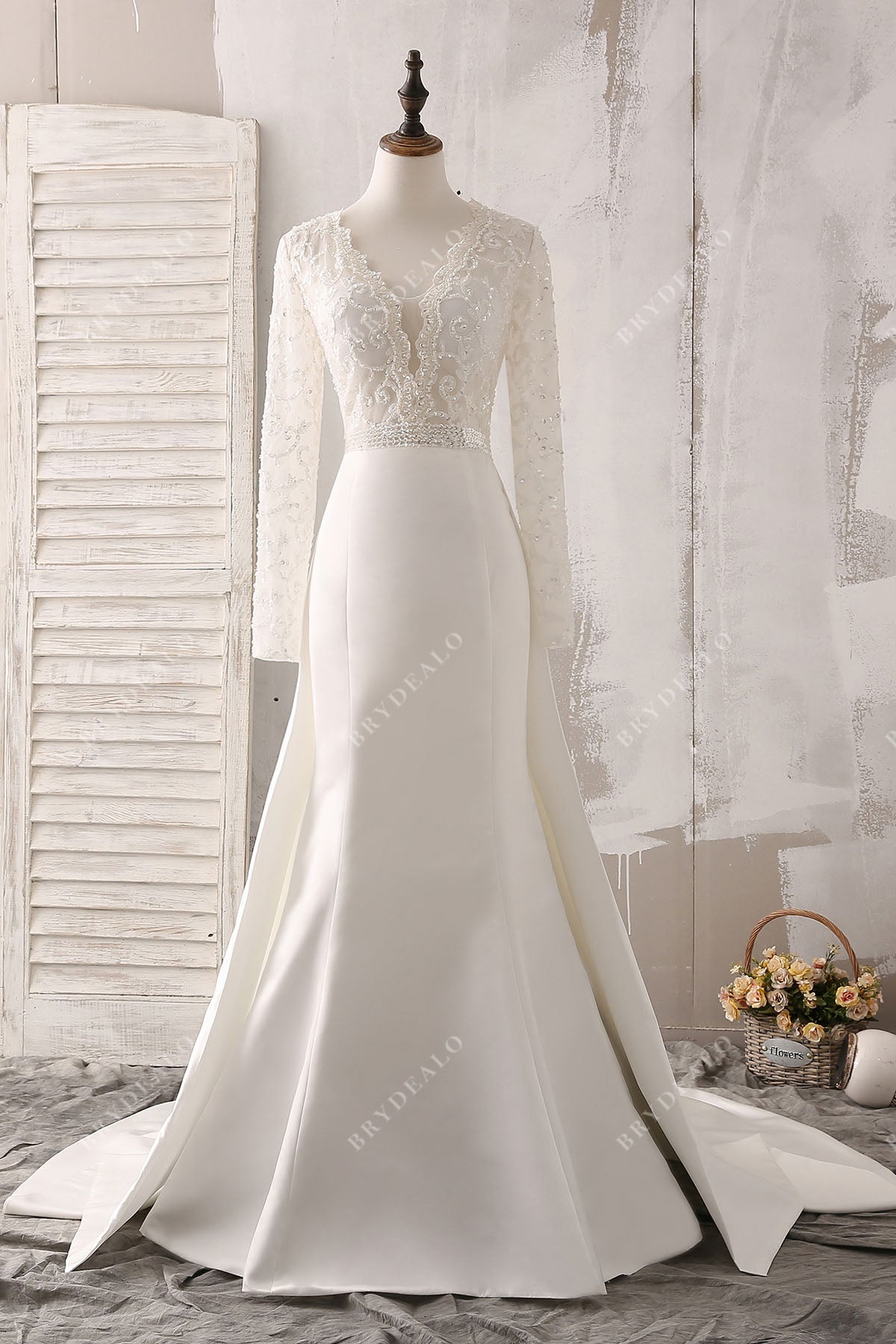 Satin Wedding Dress With Detachable Overskirt off Shoulder Long Bridal  Beach Wedding I.D 330 -  Canada