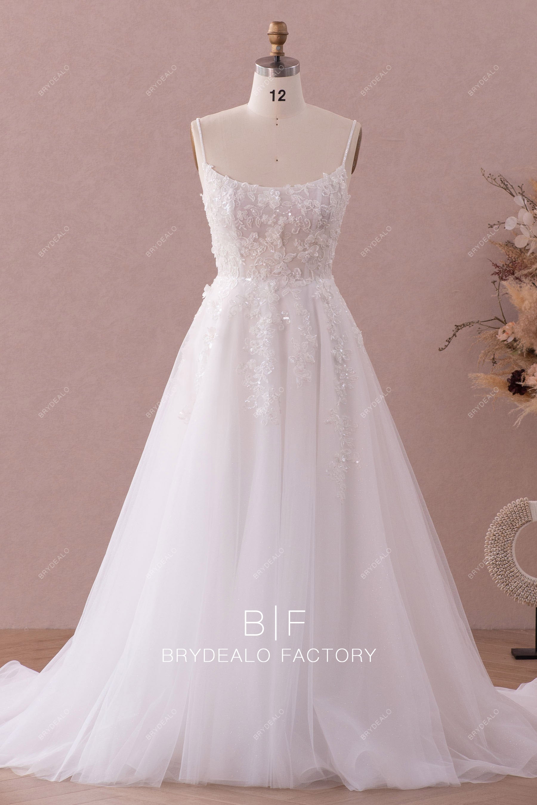 Ethereal 3D Flower Lace Detachable Shoulder Veil Wedding Dress